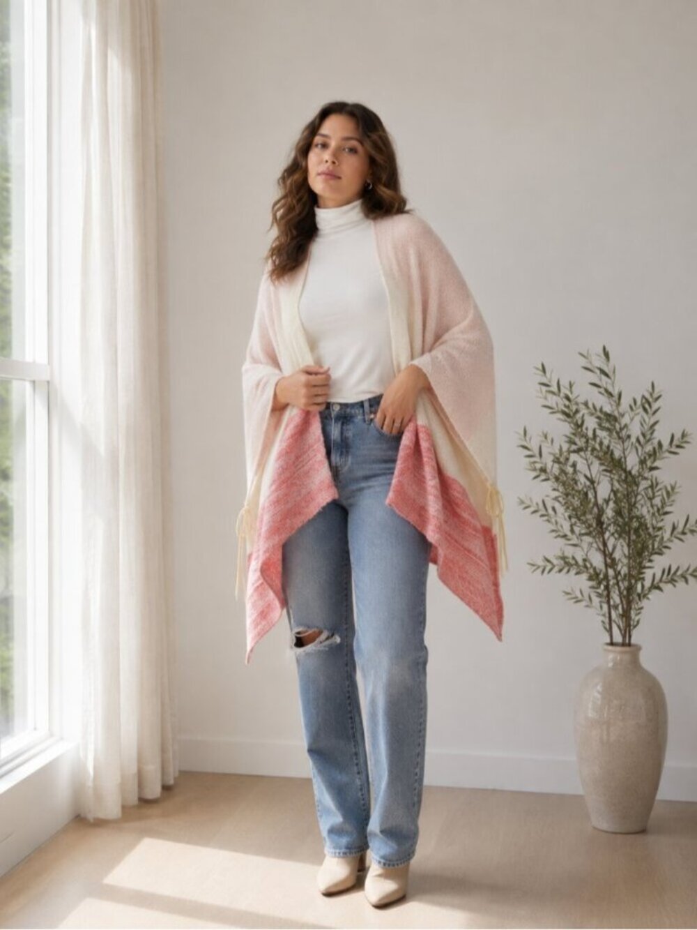 Torrid Tricolor Dip Dye Ombre Knit Ruana Poncho NWT Plus OS 0432